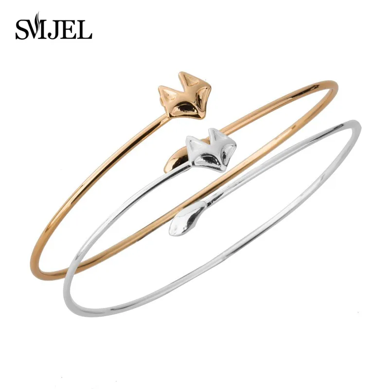 

SMJEL Women Bangles Girls Ladies Stylish Charming Letters Fox Pattern Silver Plated Bangles Open Cuff Bangle 2019