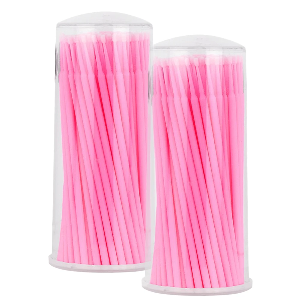 2 x 100pcs Multi-function Micro Brush Swabs Applicators Eyelash Extension Mascara Wands Tattoo Eyebrow Lip Makeup Tool Pink