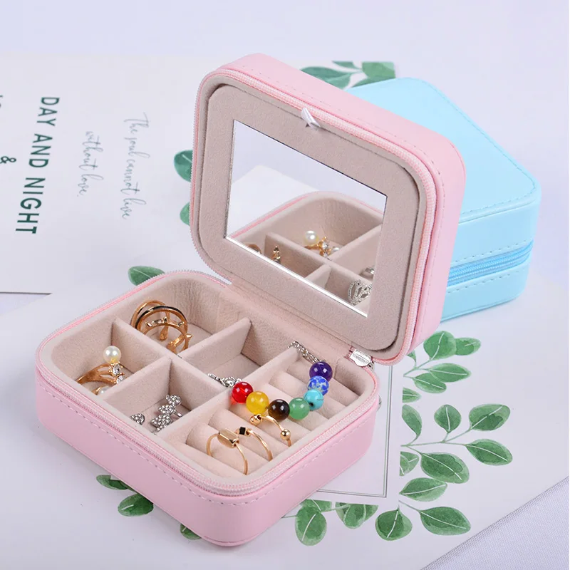 

Simple Girls Women Earrings Plate Jewelry Box Portable PU Leather Earrings Ring Multi-function Jewelry Storage Box