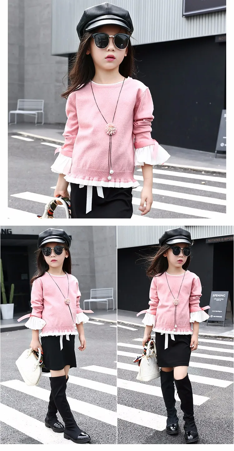 knitting little teenage girls clothes suits autumn 2016 children clothing set for girl pink blue knit sweater tops long sleeve black skirts clothes set 2016 6 7 8 9 10 11 12 13 14 15 16 years old big girl 2 pcs clothing sets (11)