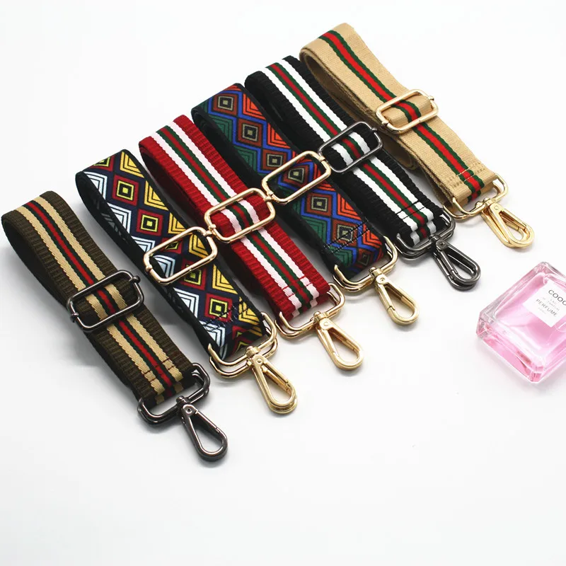 2018 New Handbags Strap Plaid Design National Gold Buckle Canvas Bag Straps New Trendy Easy Holding Shoulder Straps KZ151356