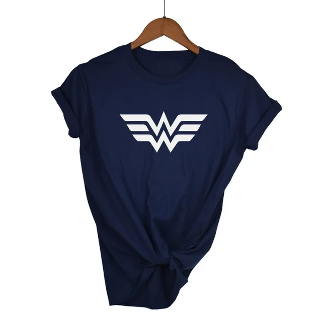 Высококачественная эластичная Хлопковая женская футболка, аниме чудо-женщина, футболка с логотипом супергероя, женская футболка с принтом Харадзюку Манга - Цвет: Navy Blue-W