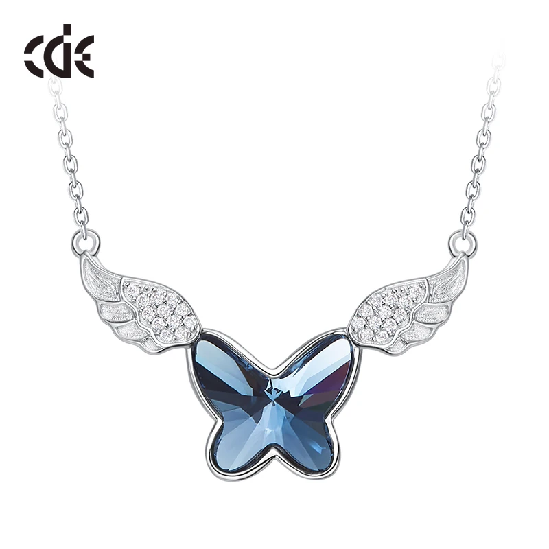 

CDE 925 Sterling Silver Necklace Embellished with crystals from Swarovski Butterfly Necklace Chain Link Angel Wing Jewelry Gift