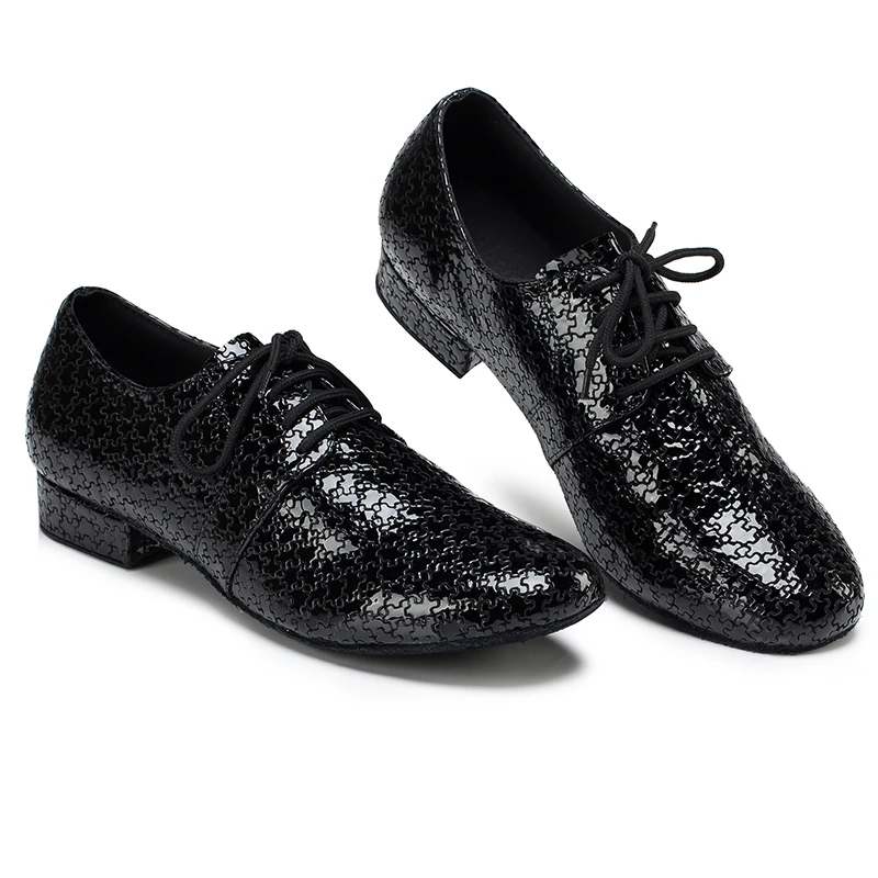 ФОТО Black Genuine Leather Men Dance Shoes 2.5cm High Heel Brand Round Toe Ballroom Latin Tango Salsa Modern Dancing Shoes For Men