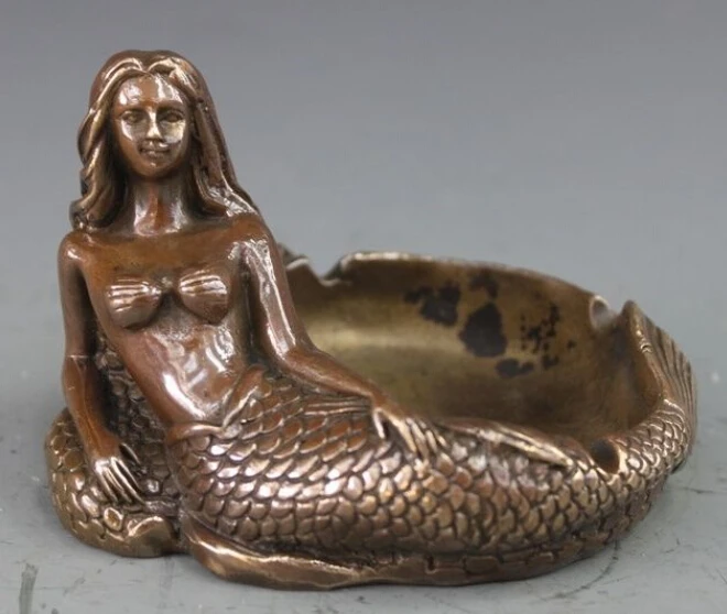 

Chinese Bronze Copper Statue carving Mermaid Ashtray Sculpture discount 30%