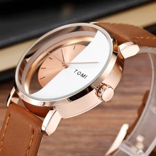 

Creative Women Mens Watch Transparent Unique Dial Leather Band Fashion Mens Quartz Wristwatches for Male Clock Relogio Masculino