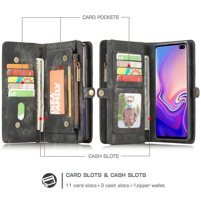 Чехол Кошелек CaseMe на молнии для телефона Samsung Galaxy Note 10 многофункциональные