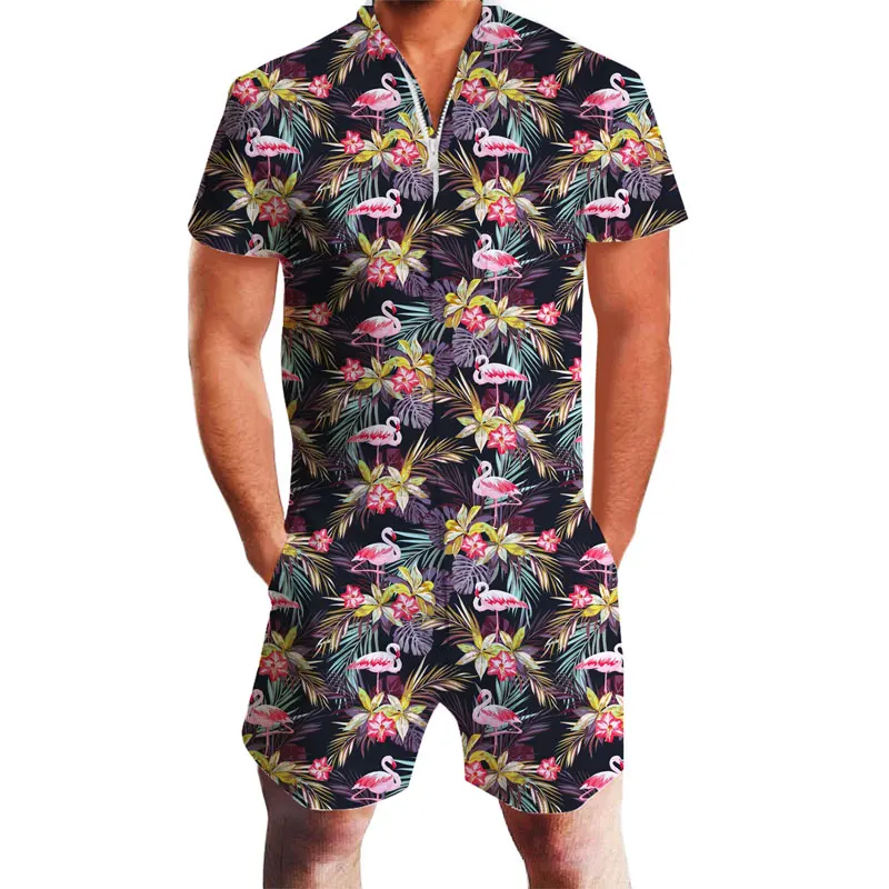 

Ahegao Floral Print Rompers Men Short Sleeve 3D Gay Party Jumpsuit Playsuit Harajuku Harem Cargo Overalls Summer OnePiece Set