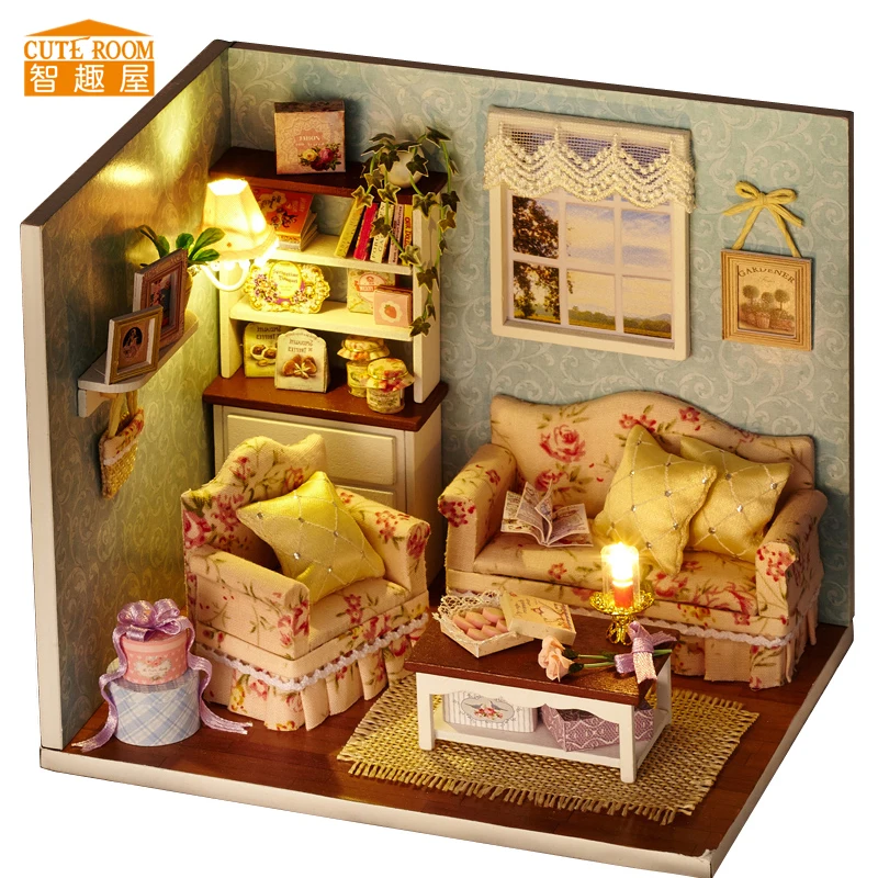 Собрать DIY игрушечный деревянный дом Miniatura кукольные домики миниатюрный кукольный домик игрушки с мебелью светодиодный свет подарок на день рождения H07