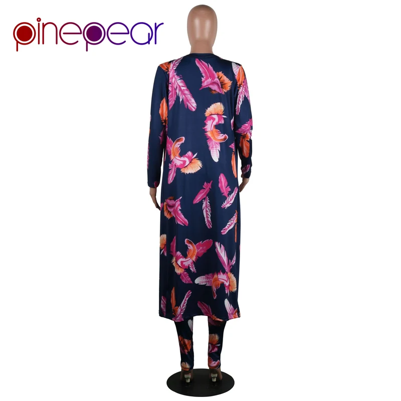 PinePear Fashion Women Leaf Print OL Pant Suits 2019 New Winter X-Long Coat Office Lady Business Formal Party 3 Three Piece Set