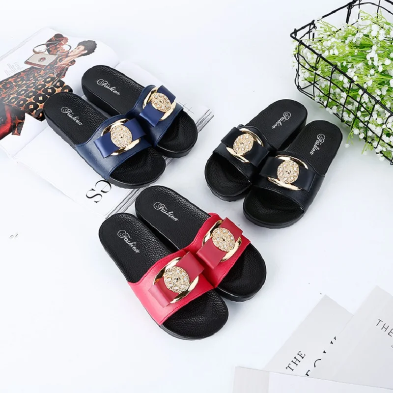 

Summer new casual women slippers outdoor wear metal buckle flat slippers Wild non-slip slippers