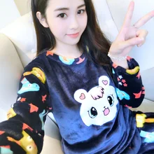 Зимние женские пижамные комплекты теплый коралловый бархатный костюм фланелевая женская пижама с рисунком медведя животного