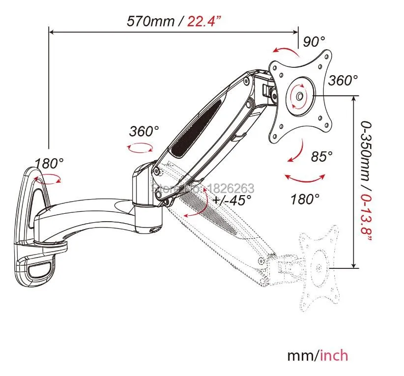 Алюминиевая газовая пружина 360 градусов полная высота движения регулируемая 1"-27" ЖК-монитор держатель ТВ настенный кронштейн