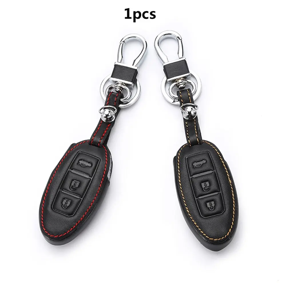 

Black Car Leather Key Holder Remote Cover Case Keyless Entry Remote Control Fob Cover Keychain For Nissan Blue Island