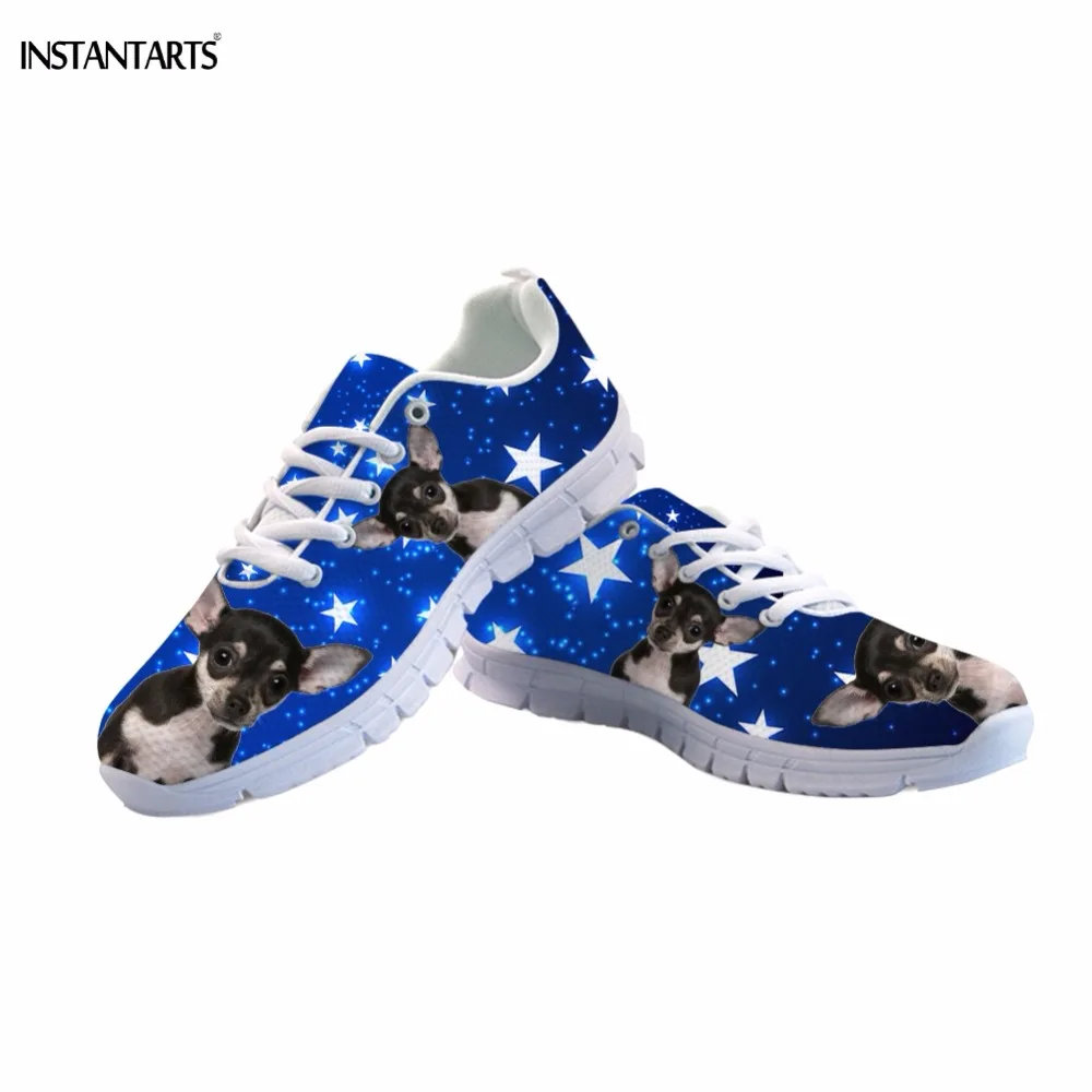 

INSTANTARTS Fashion Brand Summer Sneakers for Lady Kawaii 3D Dog Chihuahua Print Women Mesh Flats Shoes Casual Lace Up Footwear