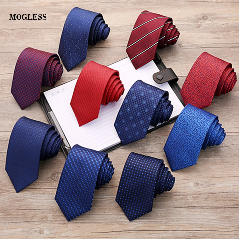 Mogless 10 Style Brand Polyester Necktie For Men Stripe 7cm Slim Formal