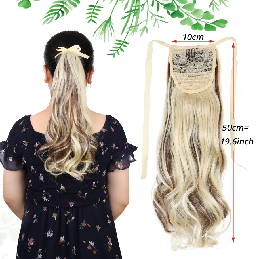 AliLeader 20Inch Long Straight Drawstring Ponytail Hair Extension Natural Black Blonde Gray Red Synthetic Hair Piece Ponytails