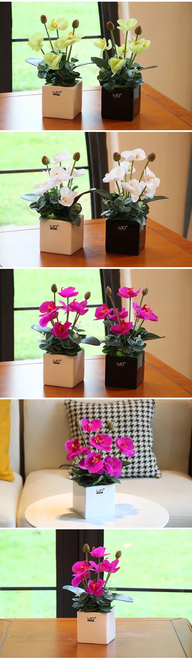 Искусственный ПУ бабочка Орхидея набор бонсай в горшках домашний Декор керамическая ваза растения в горшках цветы Свадебные украшения вечерние принадлежности