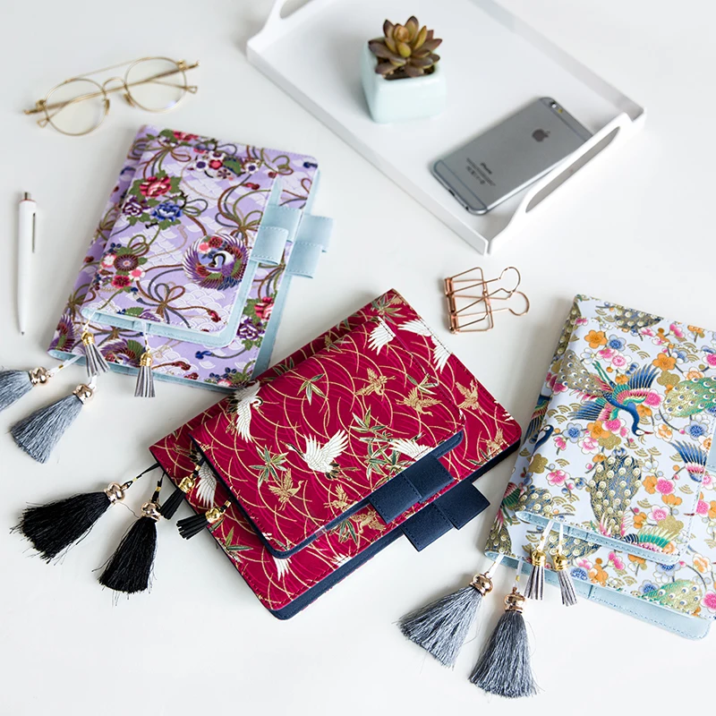 

2019 Japanese Fabric Antique Cover Refillable Notebook Cover Bullet Journal For Hobonichi Lined/Grid/Blank/Planner Refill A5 A6