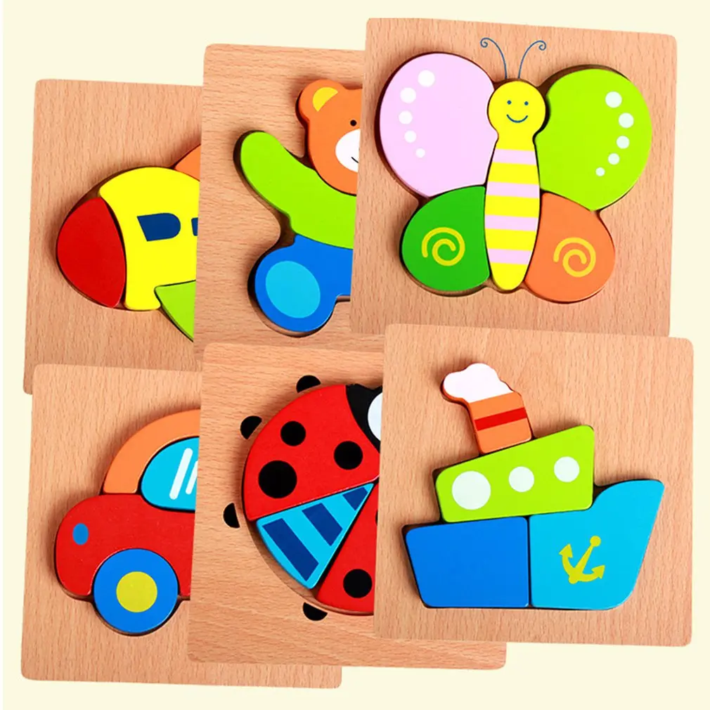 

New!Wooden cartoon anime three-dimensional puzzle 7 Types Education Toy for Children Game Funny animal