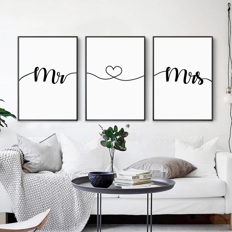 Холст картины Mr Love Mrs цитаты знак в форме сердца Романтический плакат подарок для