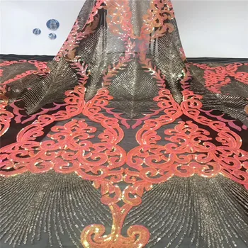 

2019 Latest French Nigerian sequins net lace,African tulle mesh sequence lace fabric for party dress 5yards/lot