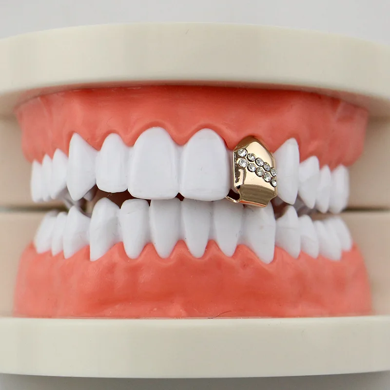  HIPHOP 4 Color Grillz Single Teeth Grillz With Rhinestone Crystal Inlay Vampire Gift Hip Hop Jewelry for Men Body Joyeria (7)