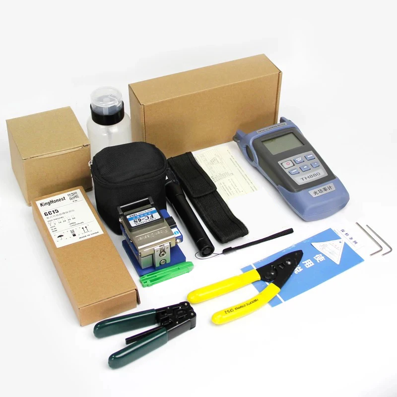 FTTH Fiber Optic Tool Kit 12pcs/set FC-6S Fiber Cleaver -70~+3dBm Optical Power Meter 5km Laser pointe