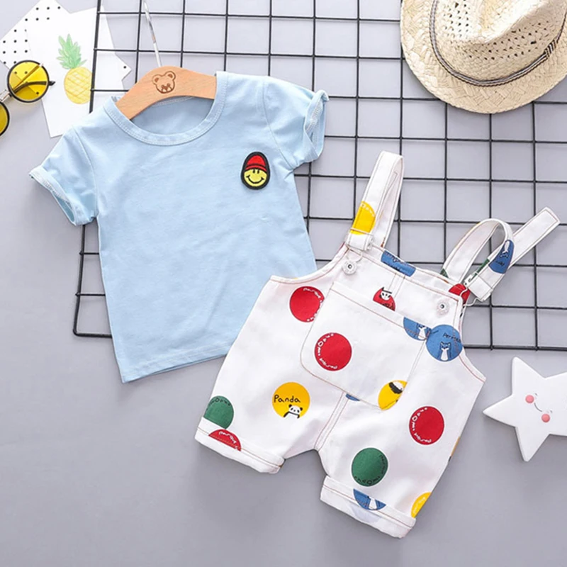 Menoea/летние комплекты для девочек, футболка с милым смайликом для маленьких мальчиков и девочек топы+ повседневные шорты в горошек с рисунком комплект одежды из 2 предметов