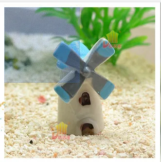 

free shipping Resin windmill cottage micro miniature landscape house model. Set small potted plant material moss