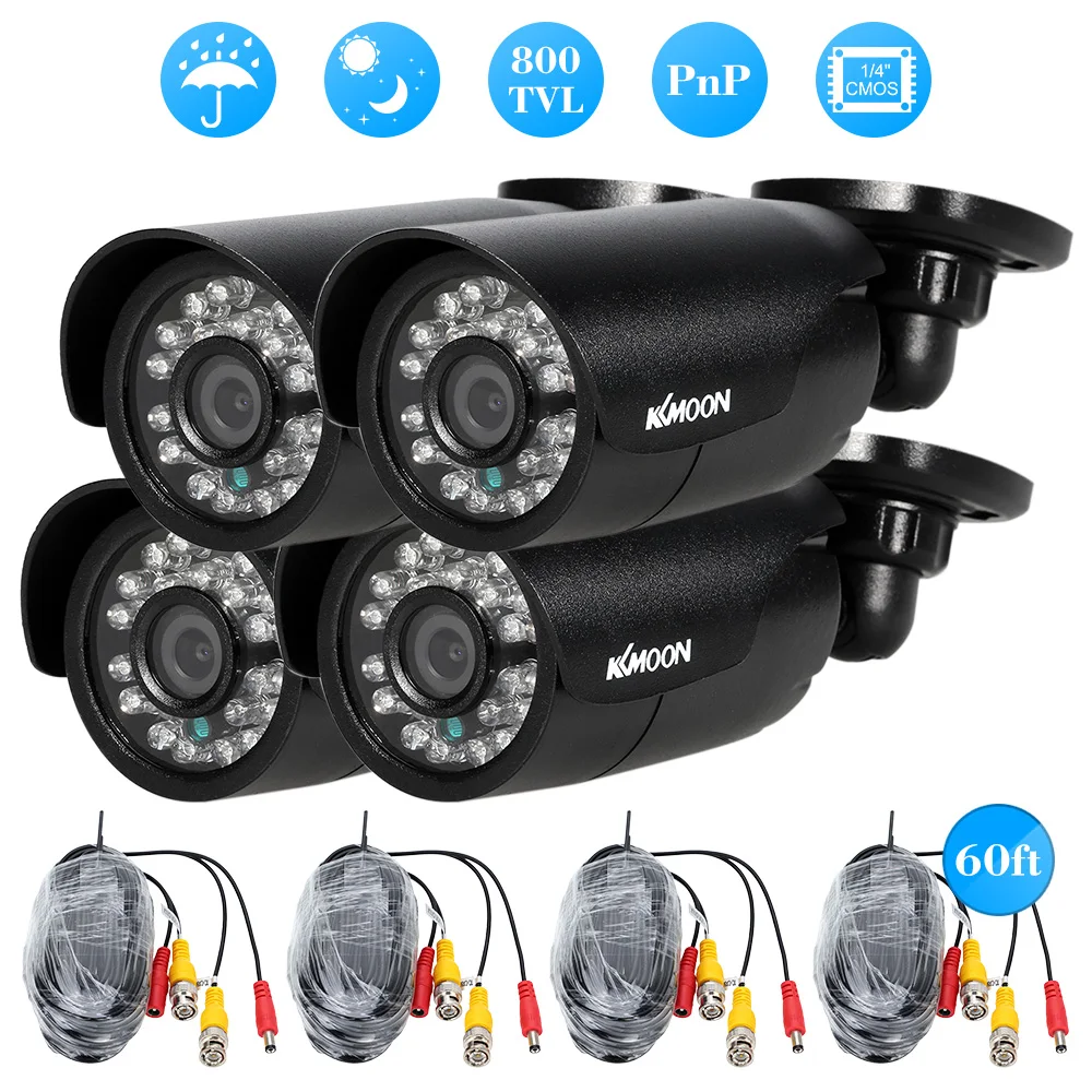

KKmoon 4PCS CCTV Camera Set 800TVL 3.6mm Waterproof Outdoor Night Vision Bullet Video Surveillance Camera For Security System
