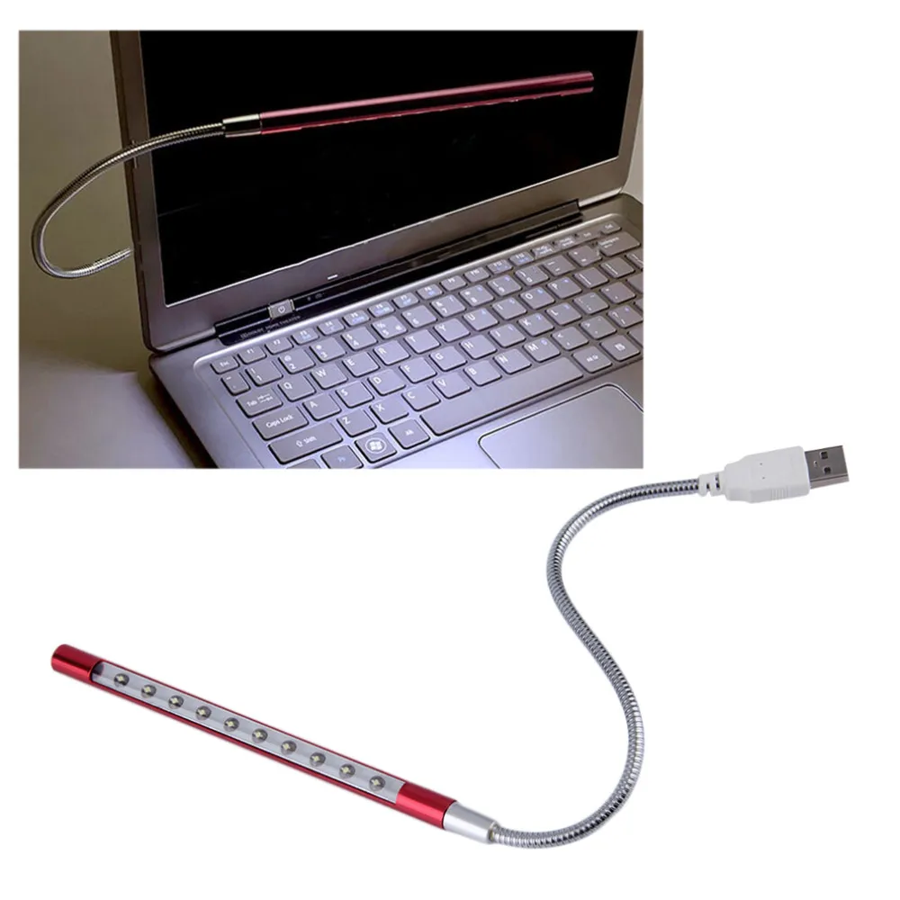 Мини Гибкий 10 светодиодов USB светильник компьютерная лампа для чтения для ноутбука ноутбук Настольный ПК Клавиатура