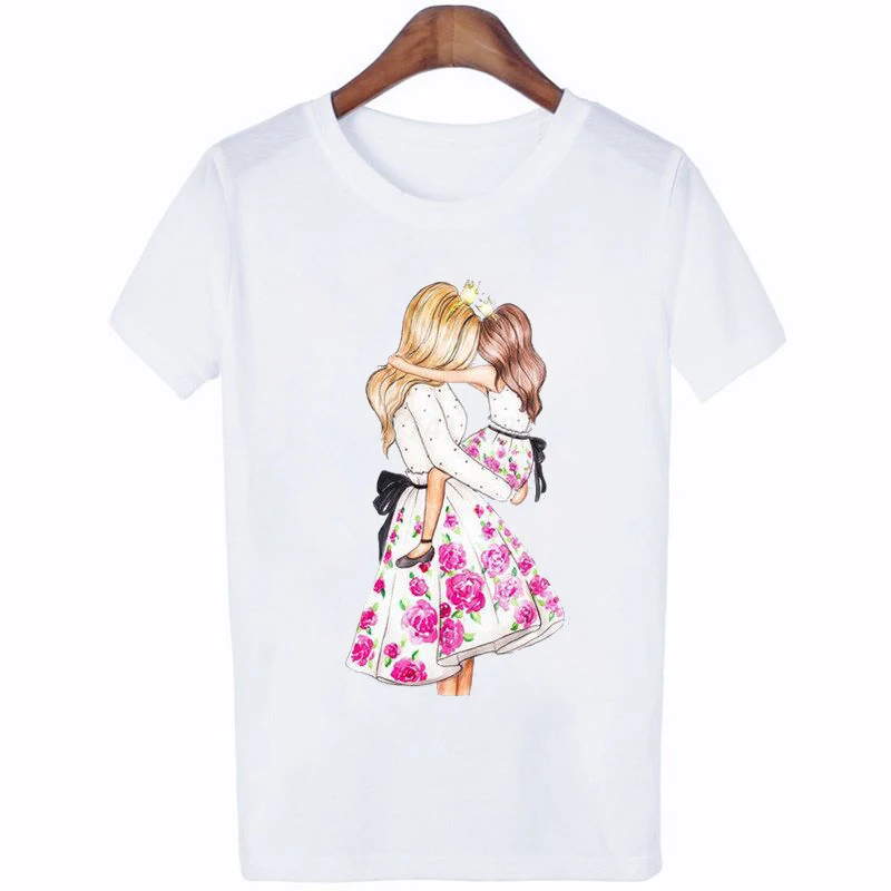 

WVIOCE Fashion Mother's Love T-shirts for Women Mom and Duaghter White T-shirt Summer Short Sleeve Female T-shirts Top Tees