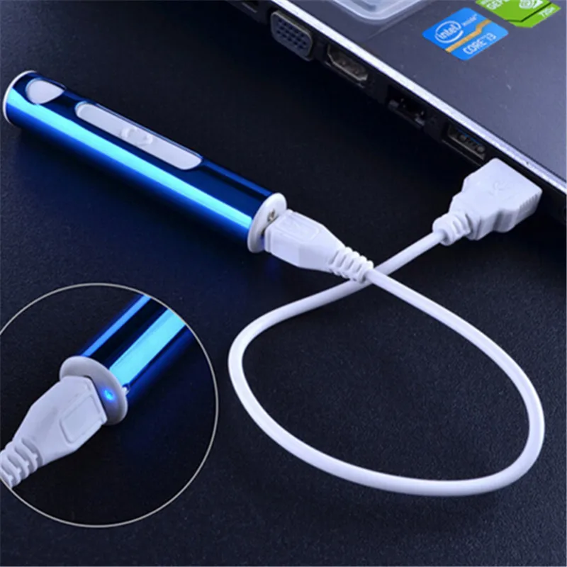Полезная автомобильная USB зажигалка 8*1,5 см, портативная ветрозащитная Электронная зажигалка, мини зарядное устройство, 4 цвета на ваш выбор