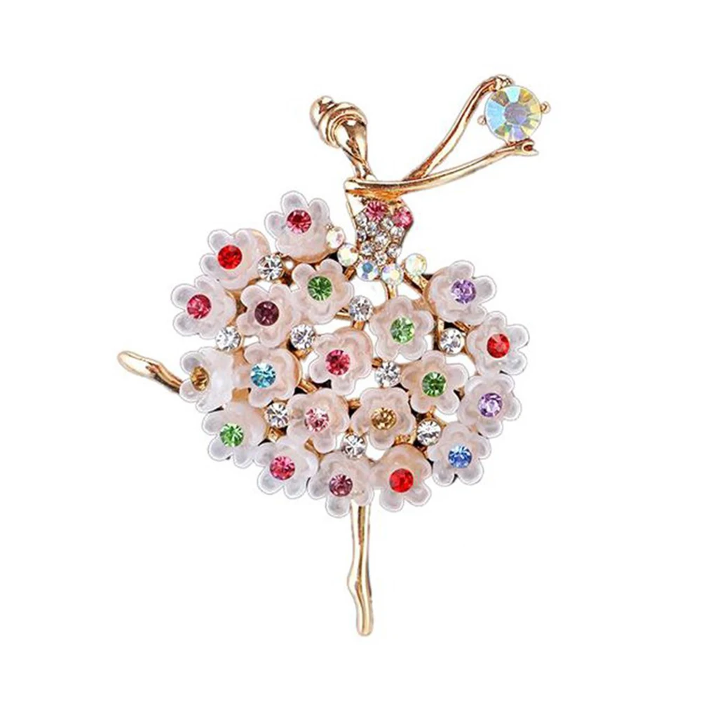 

Luxury Crystal Brooch Ballerinas Dancer Princess Fairy Shape Brooches For Women Gold Color Ballet Girl Banquet Dress Accessories