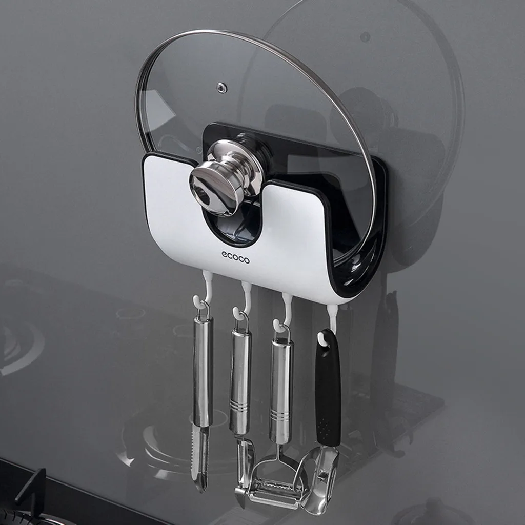 Double Layer Pan Pot Rack Cover Lid Rest Stand Spoon Holder Punch-Free Wall-Mounted Kitchen Rack Home Applicance Double Layer Pan Pot Rack Cover Lid Rest Stand Spoon Holder Punch-Free Wall-Mounted Kitchen Rack Home Applicance