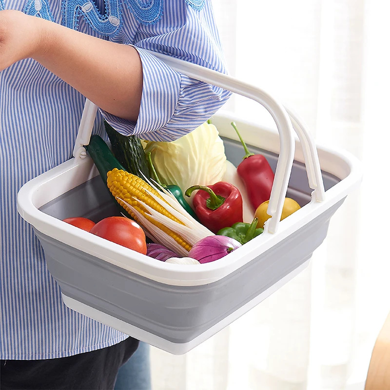 

Creative Multifunctional Folding Shopping Basket Home Kitchen Tool Toiletries Vegetable Storage Basket PP + TPR Material-66837