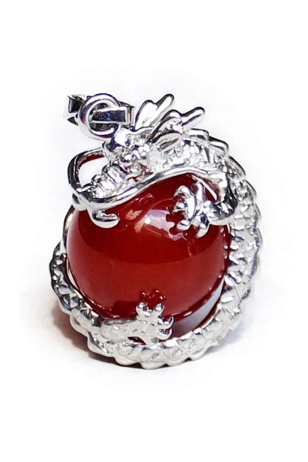 

1 PCS Natural 15mm Ball Pendant Wrapped Silver Alloy Dragon for Women Charm Jewelry Necklace -Royal Onyx