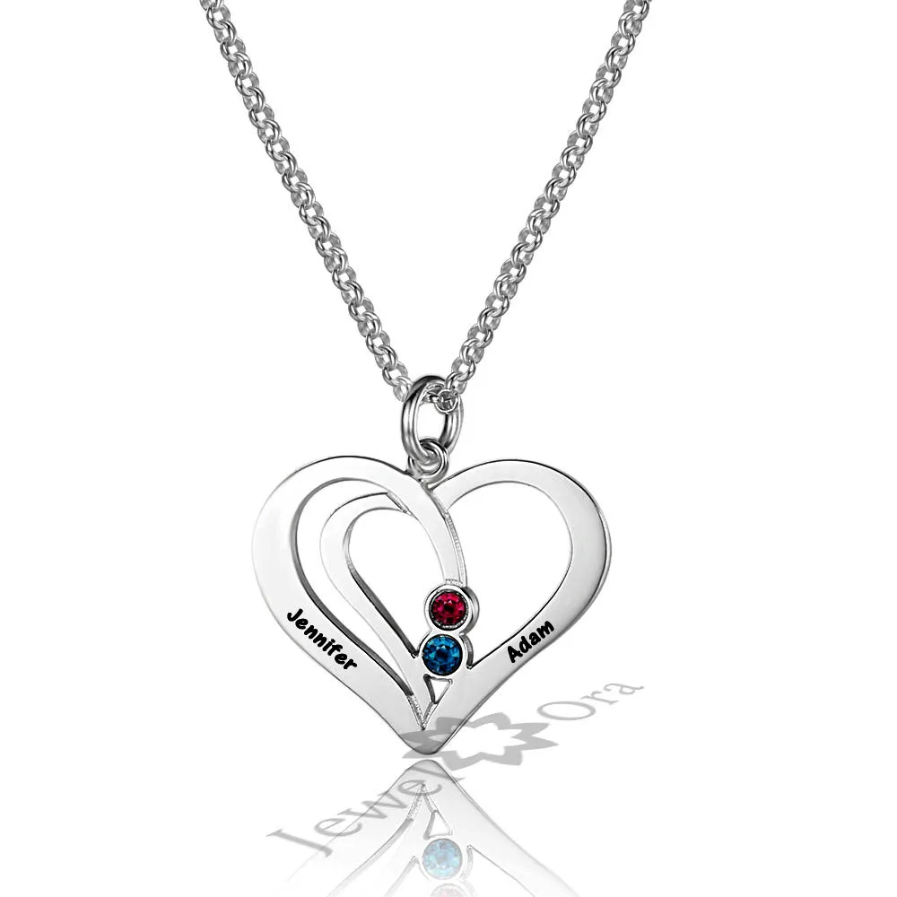

Lover's Gift Personalized DIY 2 Names Necklace 925 Sterling Silver Heart Necklaces Birthstone Pendants Birthday Gift For Women