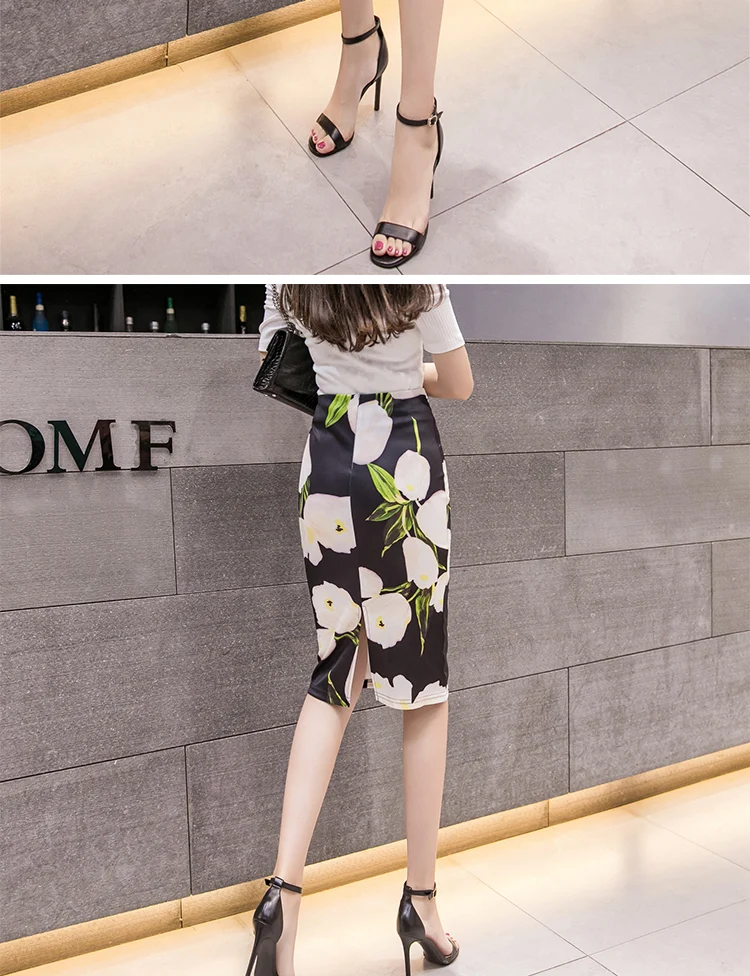 Модная стильная юбка-карандаш на весну-лето, Женская Офисная облегающая юбка с высокой талией, винтажная элегантная юбка миди с цветочным принтом