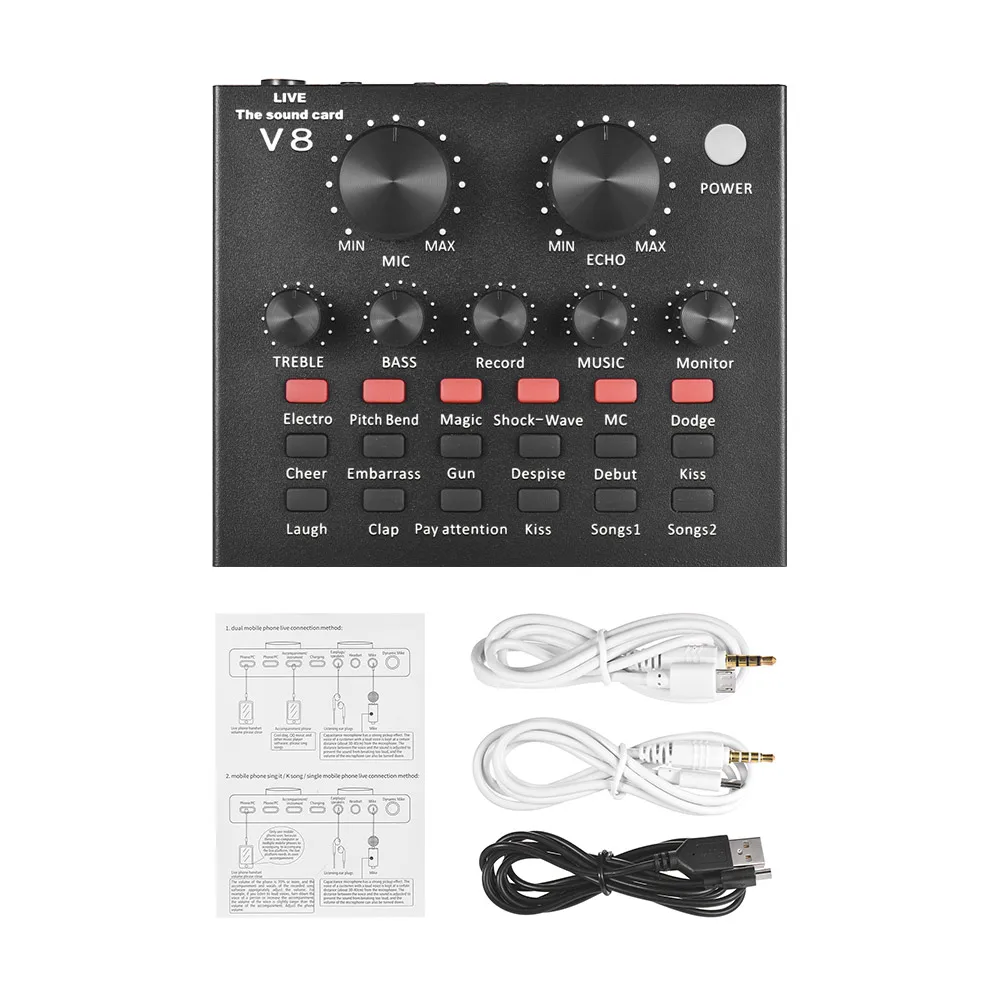 

External Audio Mixing Sound Card USB Audio Interface BT Connection with Multiple Sound Effect Built-in Battery for Singing Live