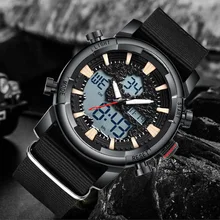 Fashion Men Sports Watch Dual Display Nylon Strap Digital Analog Watch Army Military Waterproof Male LED Clock Relogio Masculino цена Fashion Men Sports Watch Dual Display Nylon Strap Digital Analog Watch Army Military Waterproof Male LED Clock Relogio Masculino цены онлайн