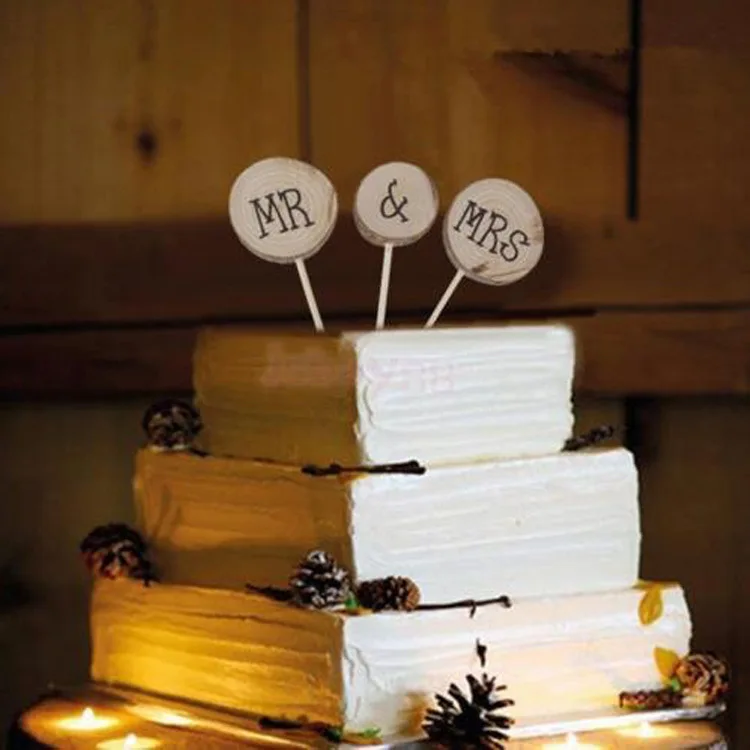 Rustic Wedding Table Decoration Wooden Cake Topper Mr Mrs Log