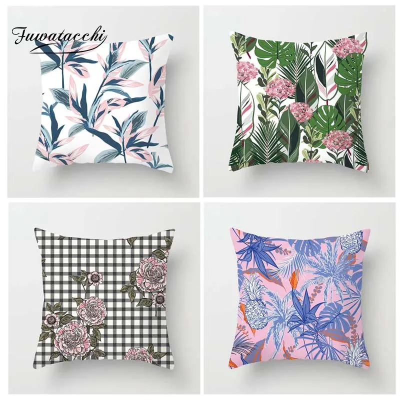 

Fuwatacchi Colorful Floral Printed Cushion Cover Rose Orange Pineapple Pillow Cover Banana Decorative Pillowcase for Home Sofa