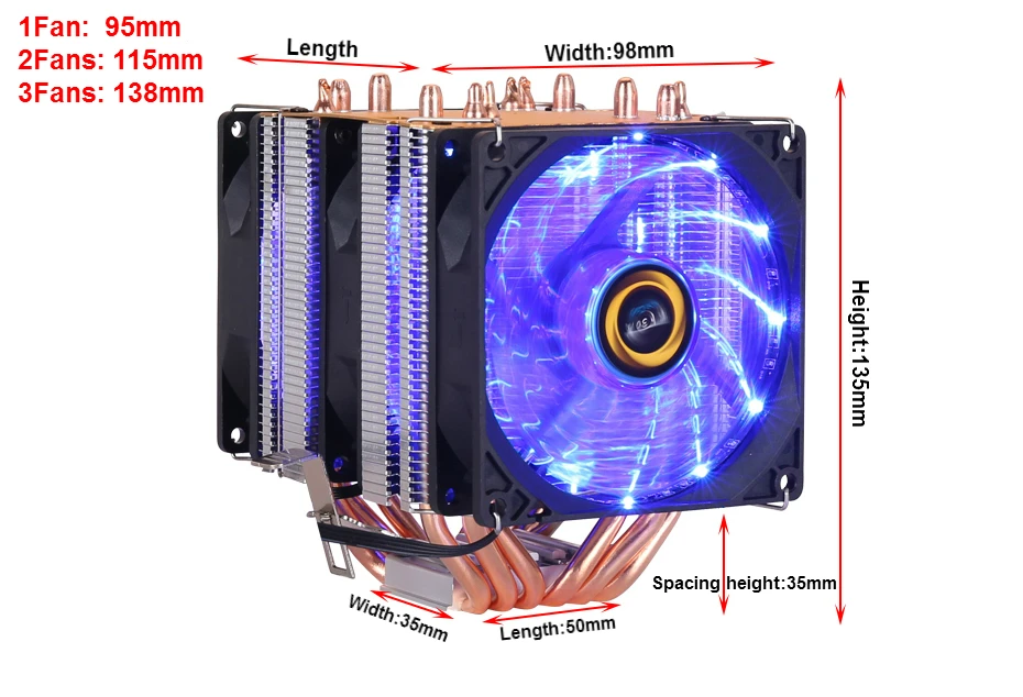 Кулер для процессора с 6 тепловыми трубками с двумя башнями охлаждения 9 см RGB вентилятор Поддержка 3 вентилятора 3PIN cpu вентилятор для Intel и AMD
