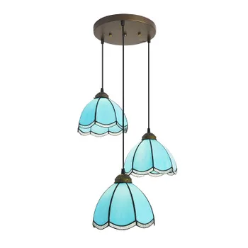 

Mediterranean Style Tiffany Iron Stained Glass Coiled Pendant Lights 3 Heads Hanging Lamps for Home Decor, Bar, Restaurant