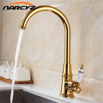 

Gold Kitchen Faucets Single Lever Faucet 360 Rotate Deck Mounted Kitchen Faucet Torneira Single Holder Single Hole faucet XT-90