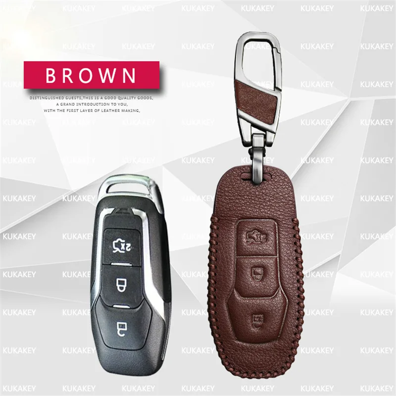 Brown 3 For Ford Чехол для дистанционного ключа от машины чехол для Ford Mondeo Mk2 Mk3 Mk4 Edge Mustang Kuga Focus 3 натуральная кожа 3 кнопки Автомобильный Брелок чехол - Название цвета: Brown 3 For Ford