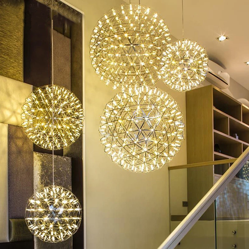 手作りスパークボールペンダントライトステンレス鋼サークル花火 Led ランプレストラン Hanglamp Lamparas Colgantes 光沢 Abajur Design Hanglamp Lamparas Colgantesdesigner Pendant Light Aliexpress