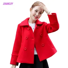 Высокое качество зимнее женское Короткое шерстяное пальто женское Элегантное однобортное пальто плащ короткая верхняя одежда темперамент куртка Красный 135